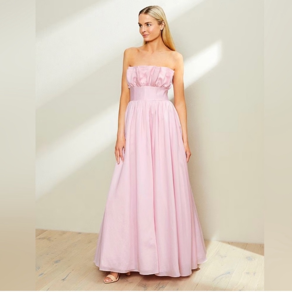 Antonio Melani Esperanza Strapless Ruffled A-Line Gown In Bubblegum.